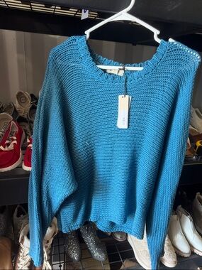 Relaxed Teal Crewneck Sweater - Women's Chunky Knit